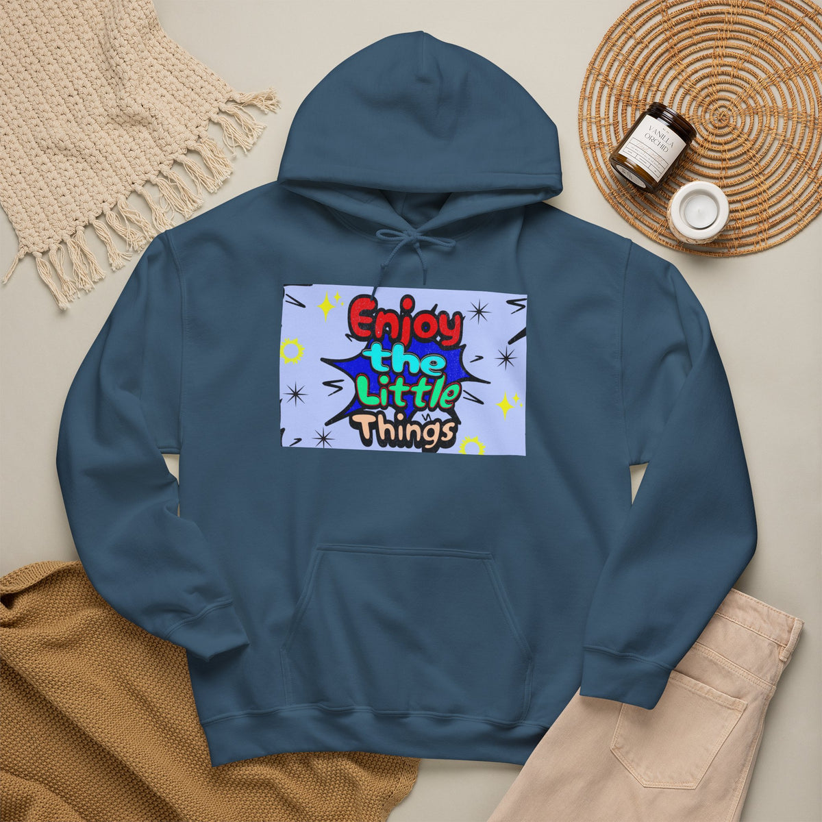 Enjoy the Little Things Hoodie — Positive Retro Graphic Pullover
