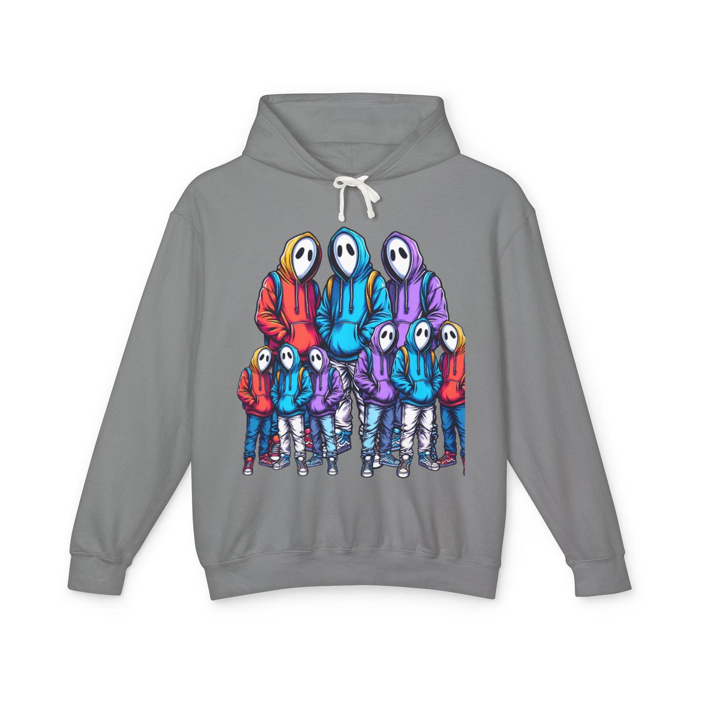 Three Figures in Bright Clothing Honey Hoodie Sweatshirt | Colorful Trio Design