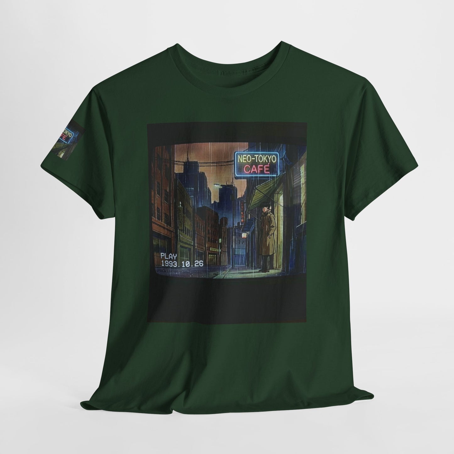 Neo‑Tokyo Café Streetwear Tee — Vintage Cyberpunk City Print