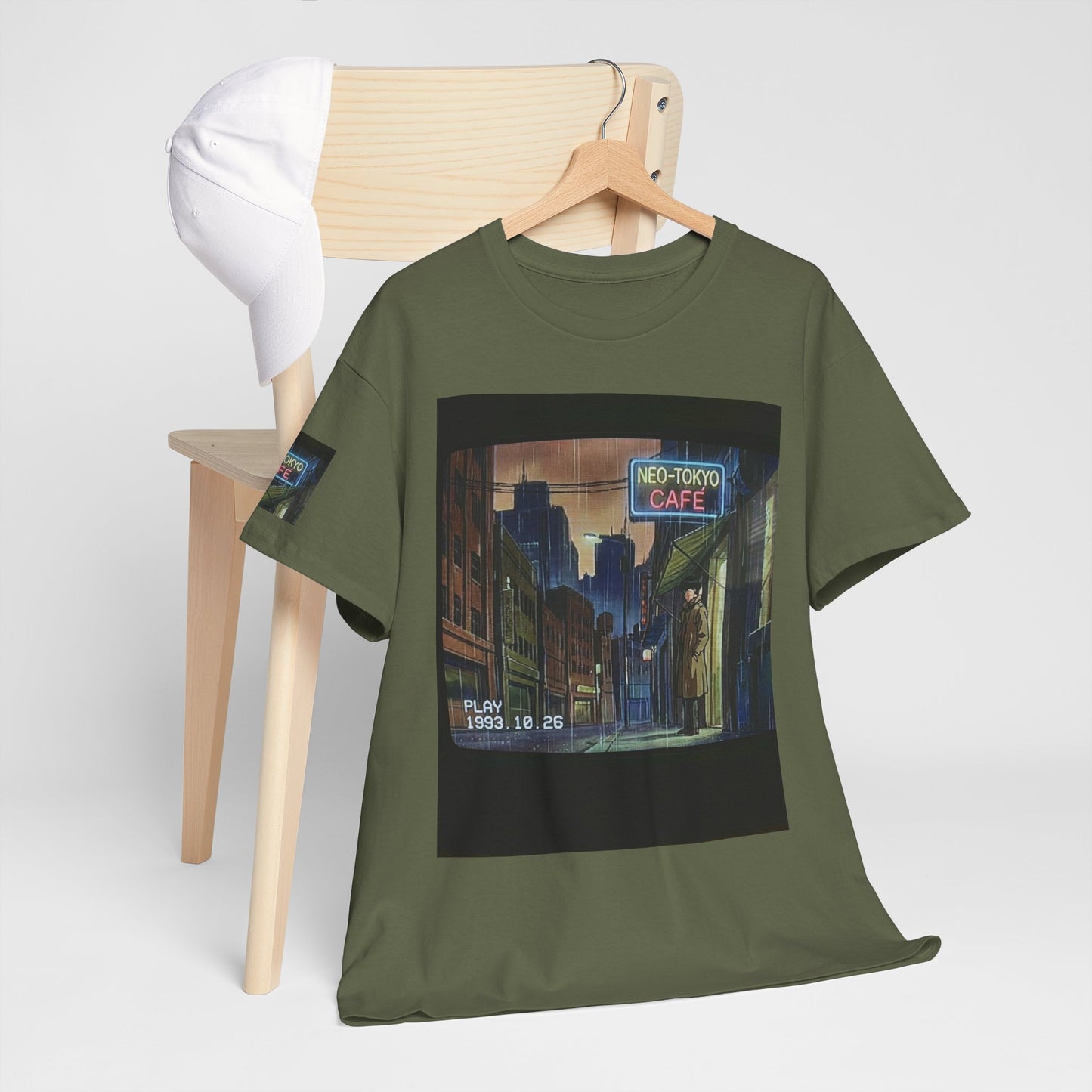 Neo‑Tokyo Café Streetwear Tee — Vintage Cyberpunk City Print