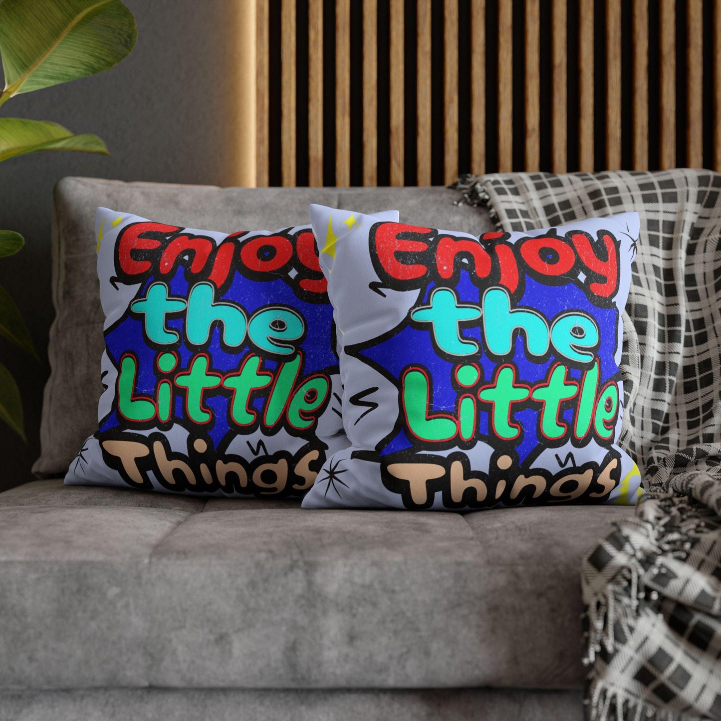 Playful Faux Suede Square Pillowcase - 'Enjoy the Little Things' Decor, Cozy Home Accent, Gift for Friends, Motivational Cushion