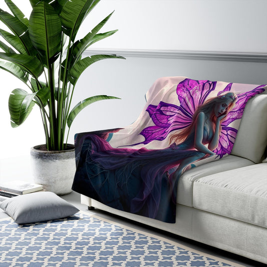 Enchanted Fairy Sherpa Fleece Blanket, Cozy Throw Blanket, Moonlight Decor, Fantasy Home Accessory, Gift for Fairy Lovers