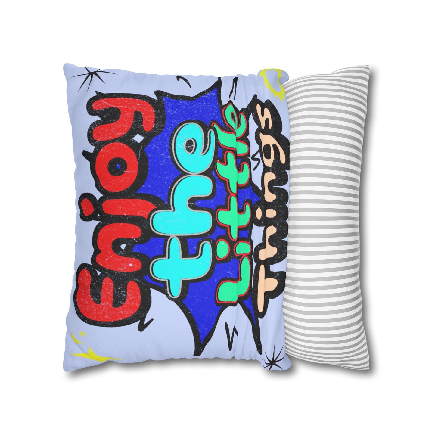 Playful Faux Suede Square Pillowcase - 'Enjoy the Little Things' Decor, Cozy Home Accent, Gift for Friends, Motivational Cushion