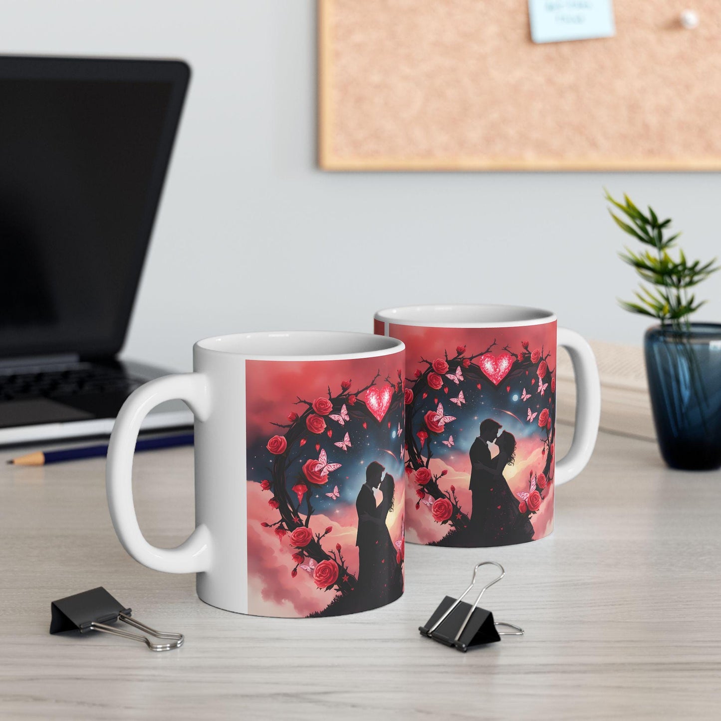 Moonlit Skull with Roses Mug | Gothic Floral Ceramic Coffee Cup
