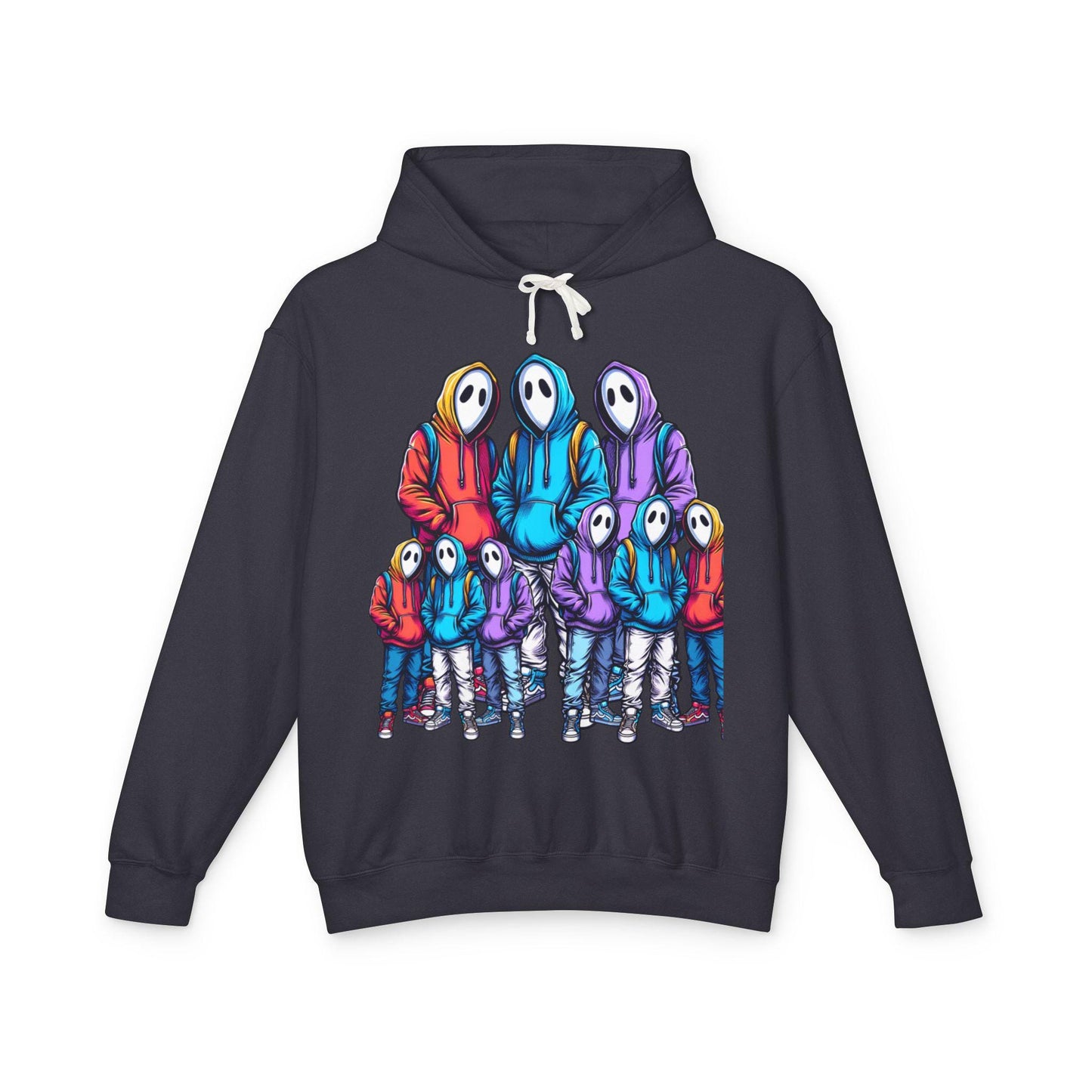 Three Figures in Bright Clothing Honey Hoodie Sweatshirt | Colorful Trio Design